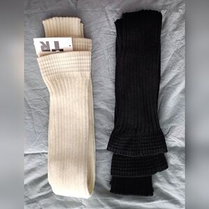 Women's Ribbed Thigh High Leg Warmers. Open Foot Size M. Black and Cream. NWT